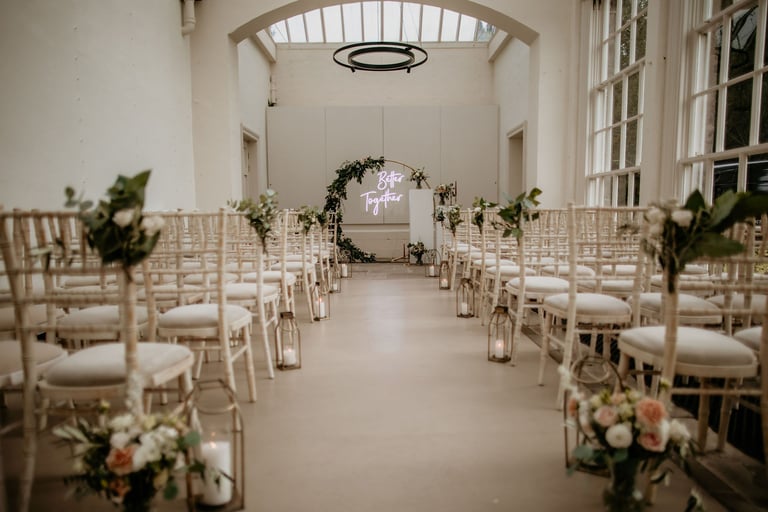 White wedding ceremony room