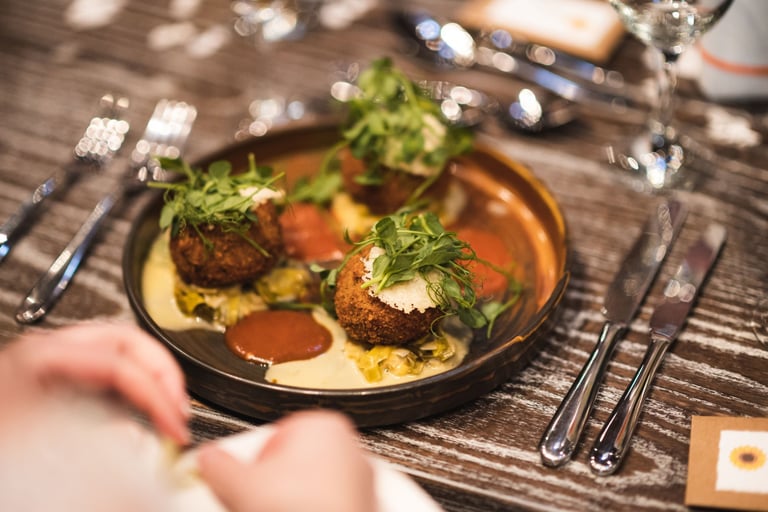 Arancini on a plate with sauce