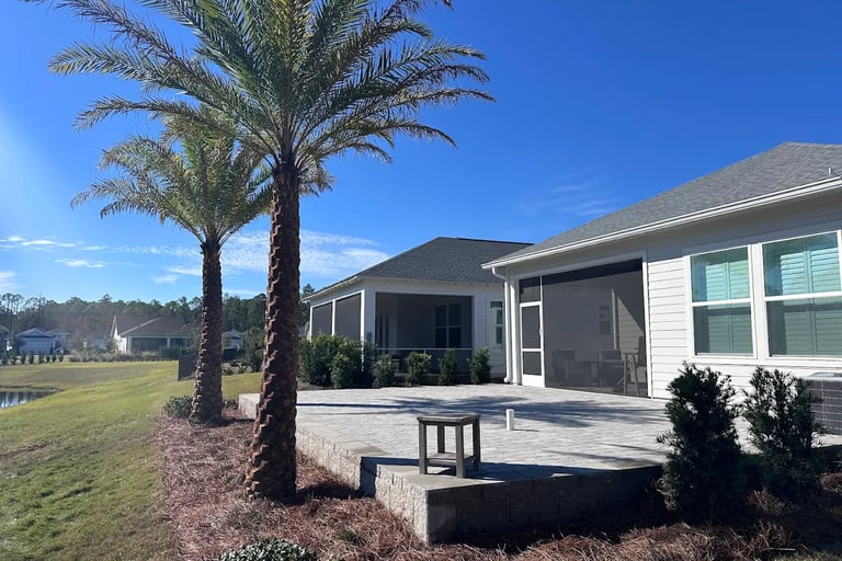 a palm tree in front of a house