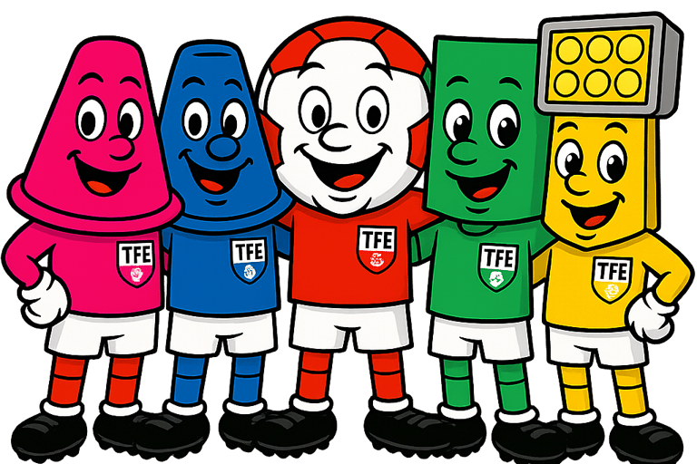 Jonny Corner Flag character standing tall in his green TFE kit, representing fairness and loyalty.