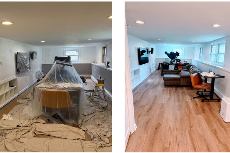 Before and after basement repaint