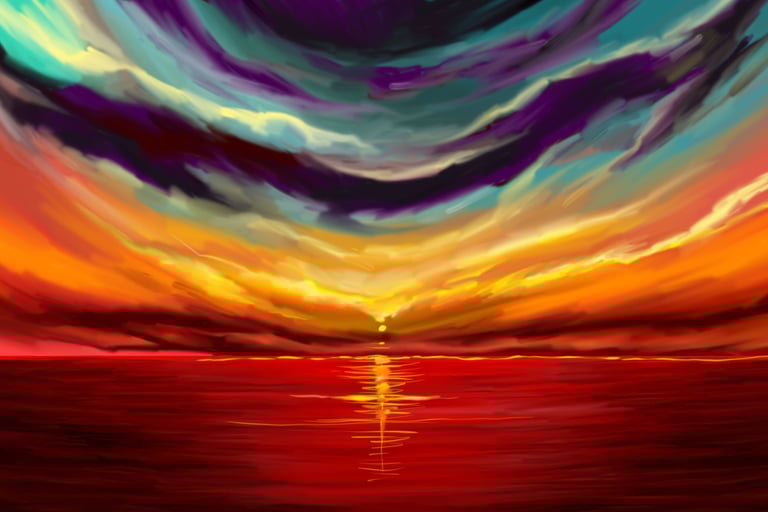 landscape painting  of sun rise made using photoshop
