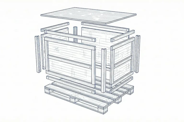 工業用出口木箱結構爆炸示意圖。