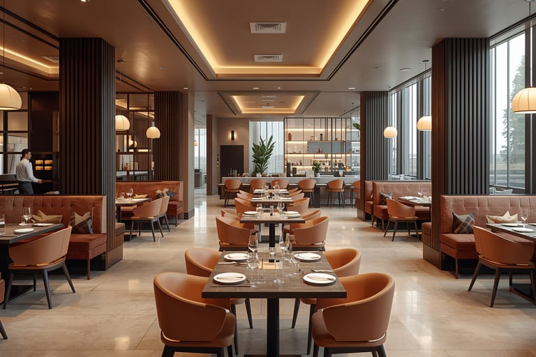 Spacious and elegant dine-in restaurant interior at Tilli’s Chicago