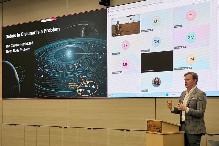 Nick Reese giving a keynote speech on space