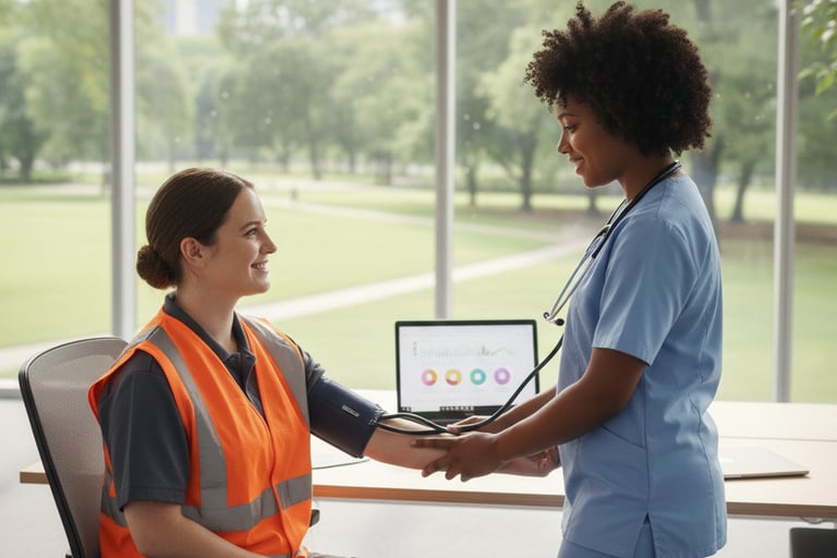 Profissional de saúde realizando exame ocupacional