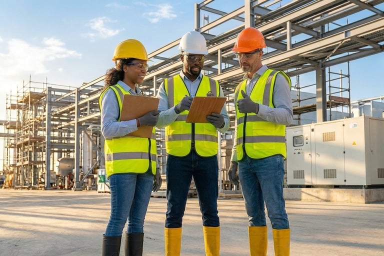 Trabalhadores com EPIs em segurança no trabalho