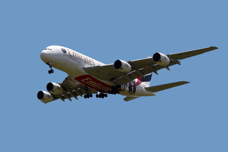 Fotografía de un Airbus A380 en vuelo