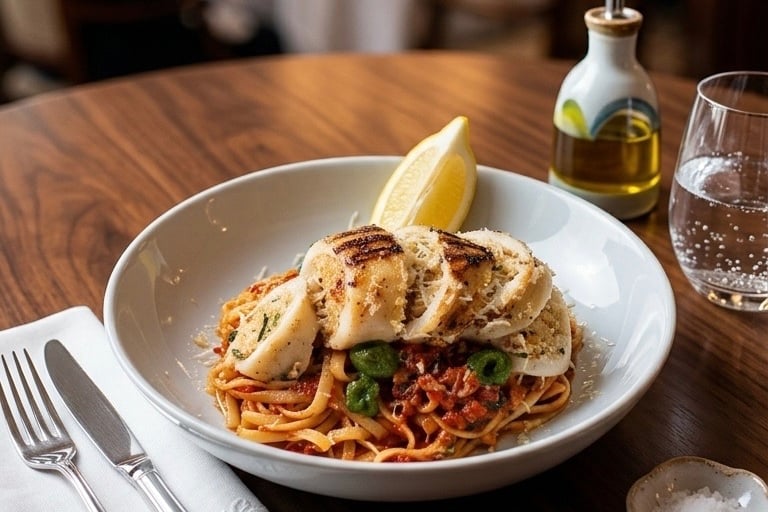 Healthy stuffed calamari with linguine recipe