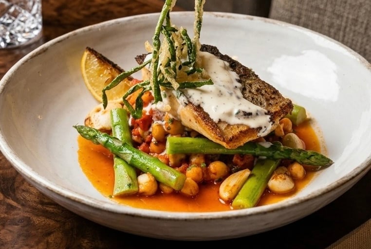 Healthy chickpeas stew with sea bass recipe 