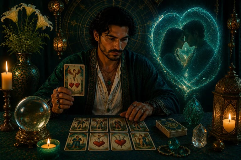 Cartomante realizando consulta online para reconciliação amorosa com jogo do Tarot do Amor