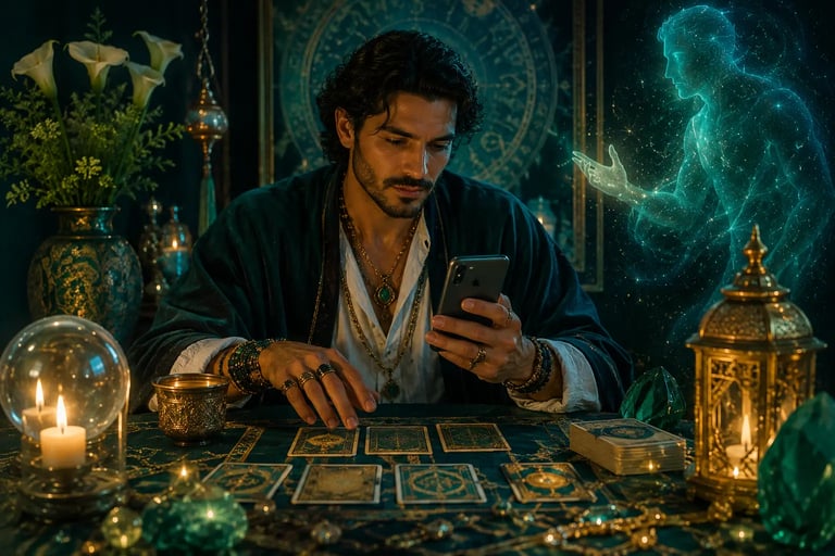 Cartomante realizando consulta particular de Tarot e oráculos online pelo WhatsApp