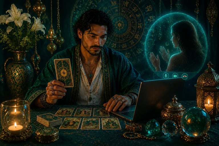 Consulta cartomante online realizada ao vivo por ligação de WhatsApp com tarot e baralho cigano