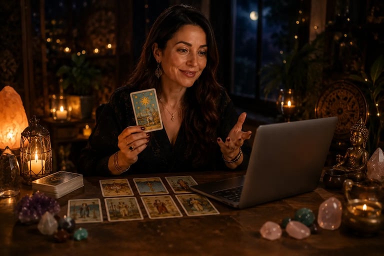 Cartas de tarot abertas sob a luz de vela em guia sobre consultor de tarot online 24 horas