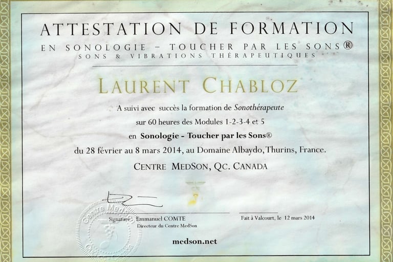 Attestation de formation en sonologie, toucher par les sons
