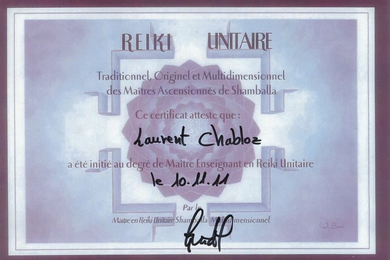 Certificat de praticien en Reiki Unitaire