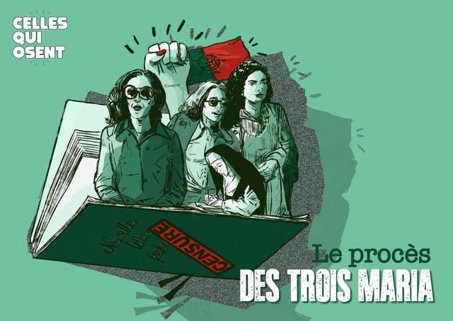 Dessin le procès des trois maria pour le site celles qui osent