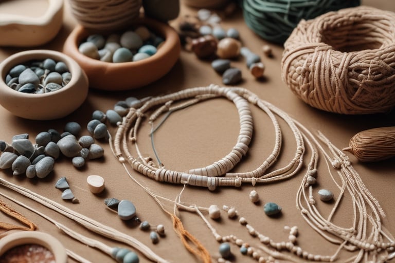joyería boho que incluyen cuentas de piedras naturales y cordón de macramé