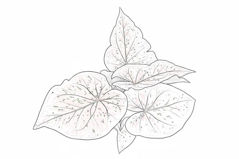 A sketch of a Thai caladium bicolor plant showing leaf pattern