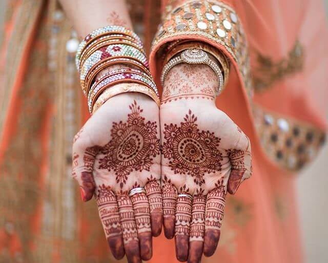 Traditional bridal mehandi design with intricate detailed hand patterns