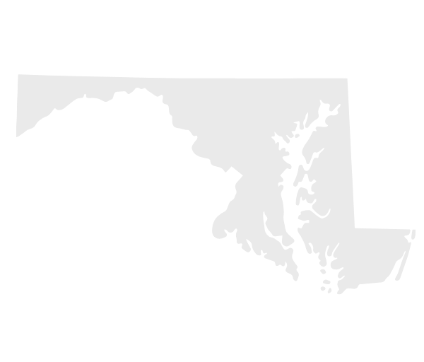 White silhouette of the Maryland state map outline isolated on a black background.