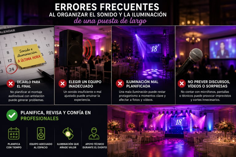 Errores frecuentes al organizar el sonido y la iluminación de una puesta de largo