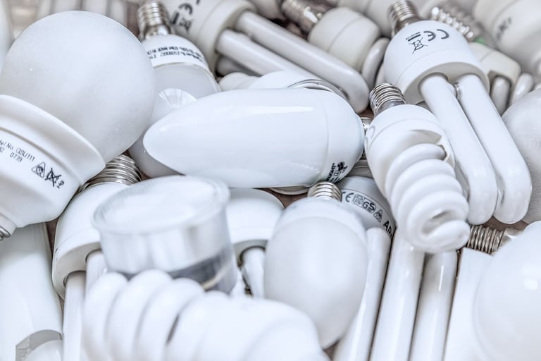 A variety of fluorescent and LED light bulbs that can be used to illumminate a room