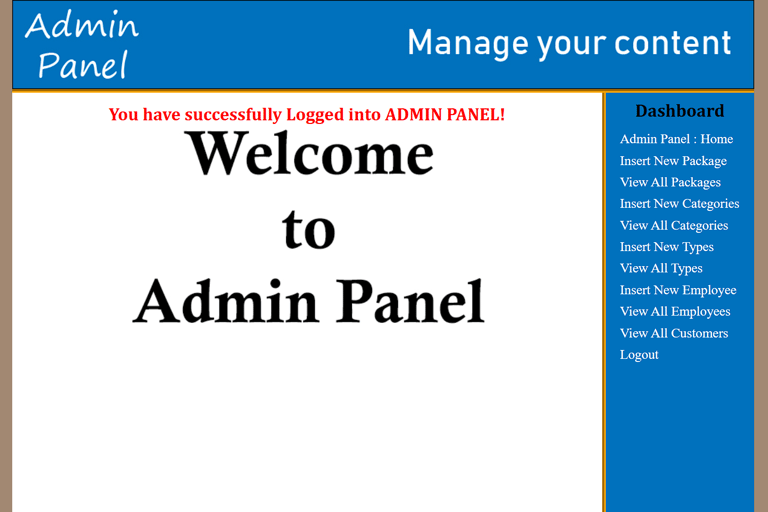 Travel Agency Management System - Admin Panel Page