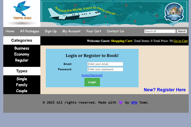 Travel Agency Management System - Login Page