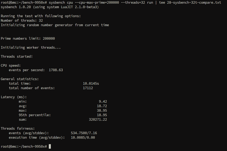 sysbench cpu 32 threads output
