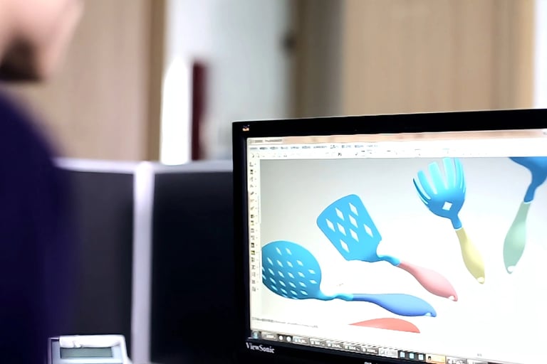 Designer showing his design work in front of computer