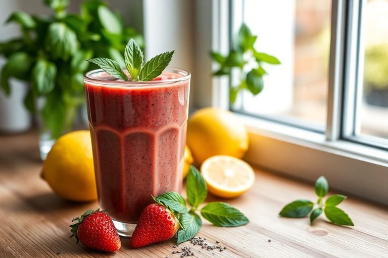 Delicious Strawberry Smoothie with Lemon and Basil
