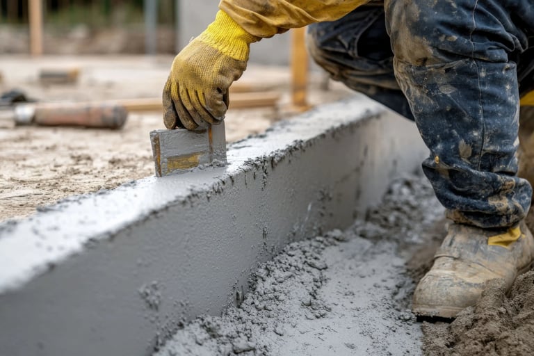 a man is using a cement block to build a concrete block