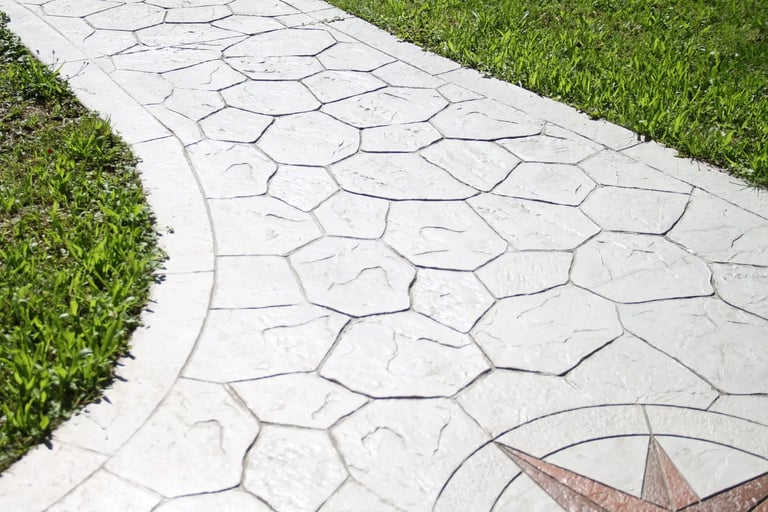 a path way with a stamped concrete