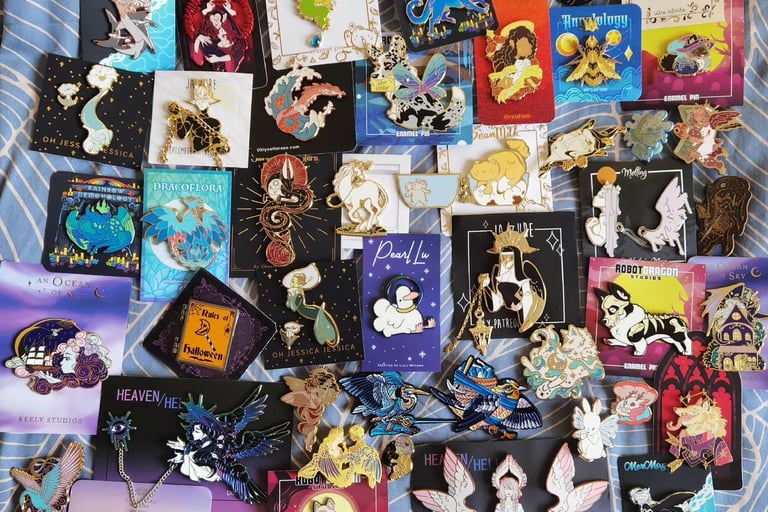 Custom enamel pin set displayed together