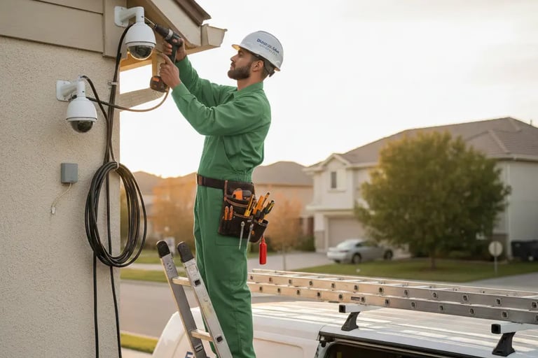 CCTV installer in Bedworth Warwickshire installing camera