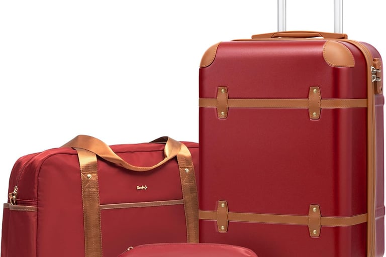 a red suitcase with a bag of luggage