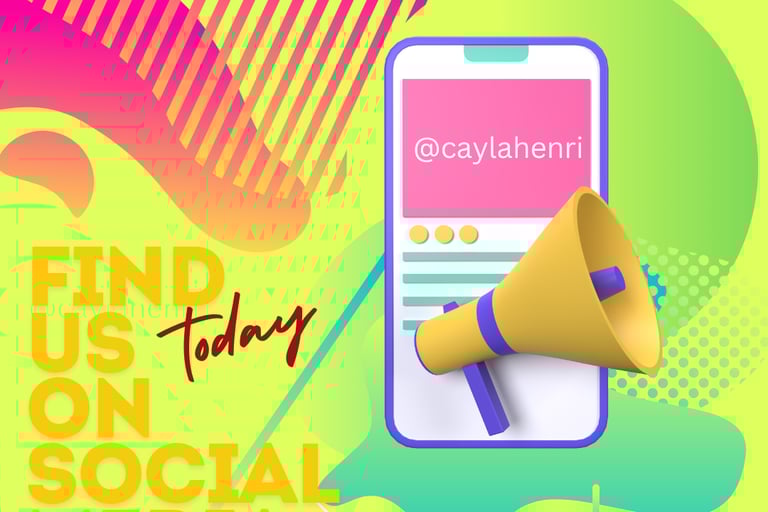 Cayla Henri?: a phone and a phone with a message that reads find us on social media