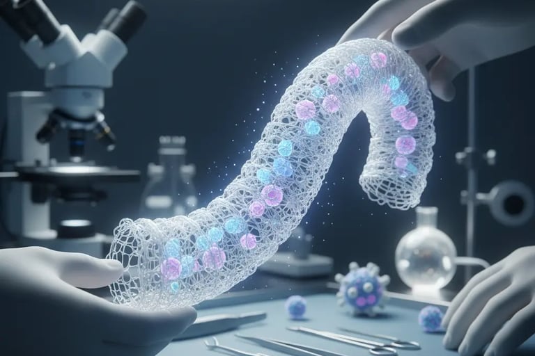 a person holding a piece of plastic beads and a piece of wire mesh