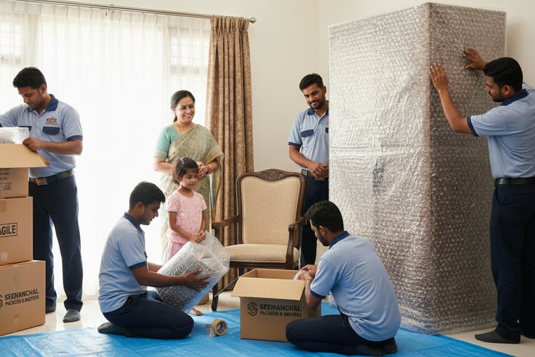 Seemanchal Packers & Movers ensuring safe packing and moving service for a family during house shift