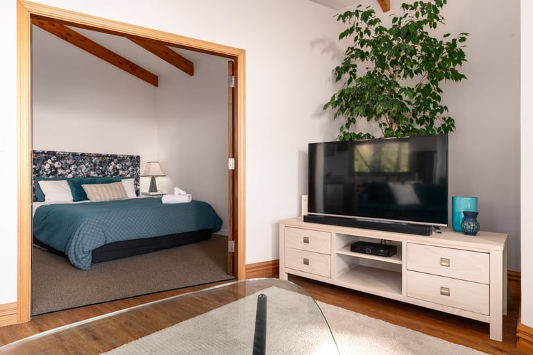 Bedroom inside The Gallery self-contained accommodation in Kaikoura