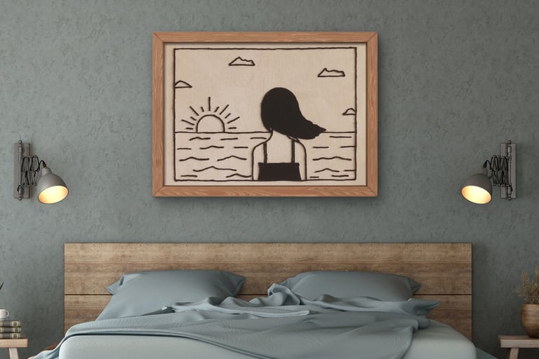 Peaceful sunset hour wall art with yarn for modern home decor