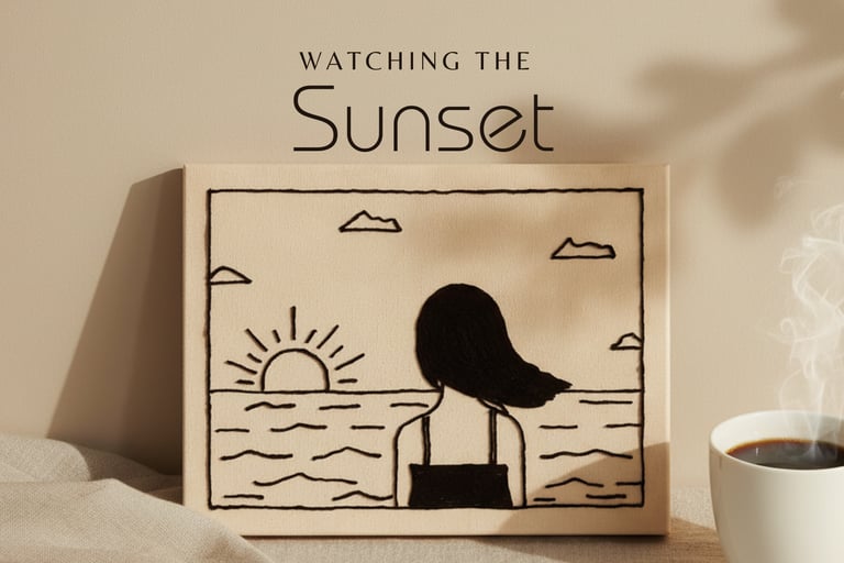 Aesthetic Sunset Painting with Yarn in Earthy tones
