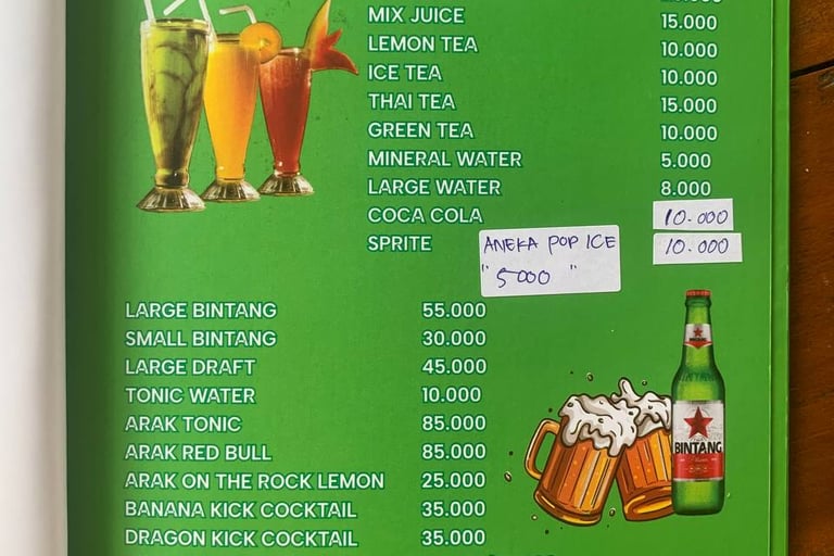 a menu listing on a menu of a restaurant