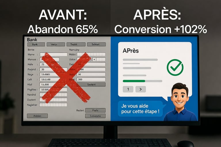Comparatif Avant/Après Fintech : Transformation d'un formulaire complexe (65% d'abandon) en parcours