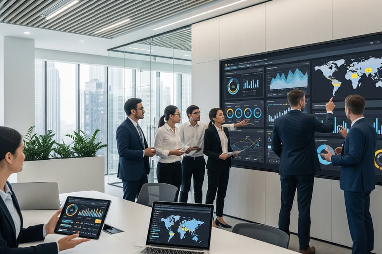 professionals collaborating by using dashboard 