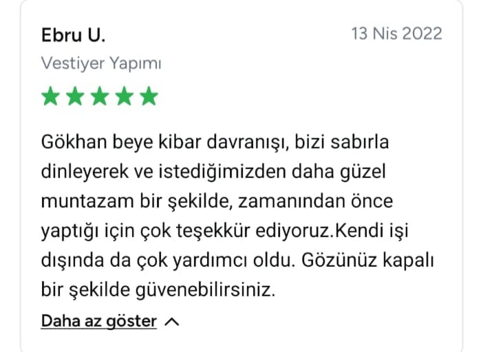 Ebru isimli müşterinin kaliteli hizmet ve güler yüzlü ustaları öven görsel