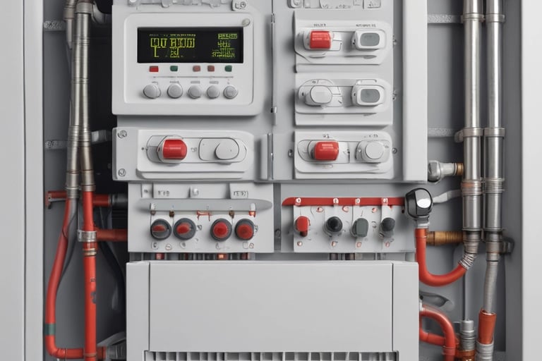 Central heating control panel. Home central heating system control panel in closeup view