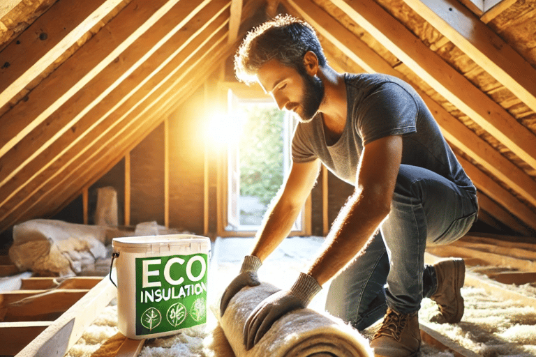 Travailleur préparant les combles pour l'isolation.