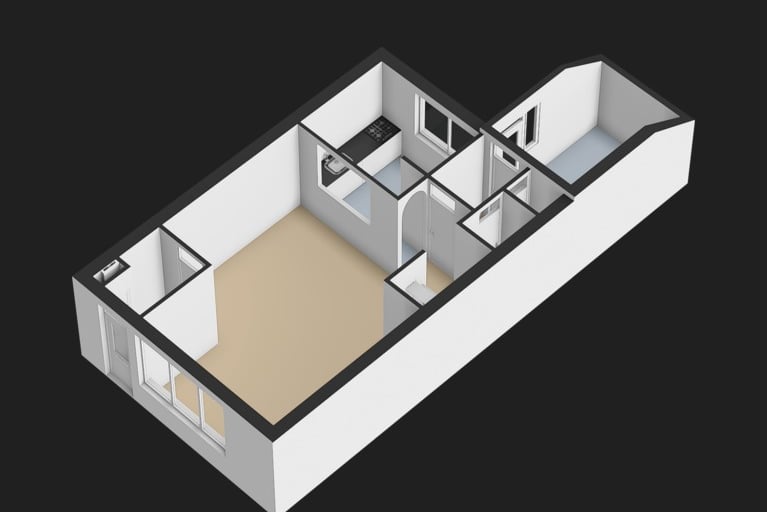 3D-visualisatie van dezelfde woning als plattegrond